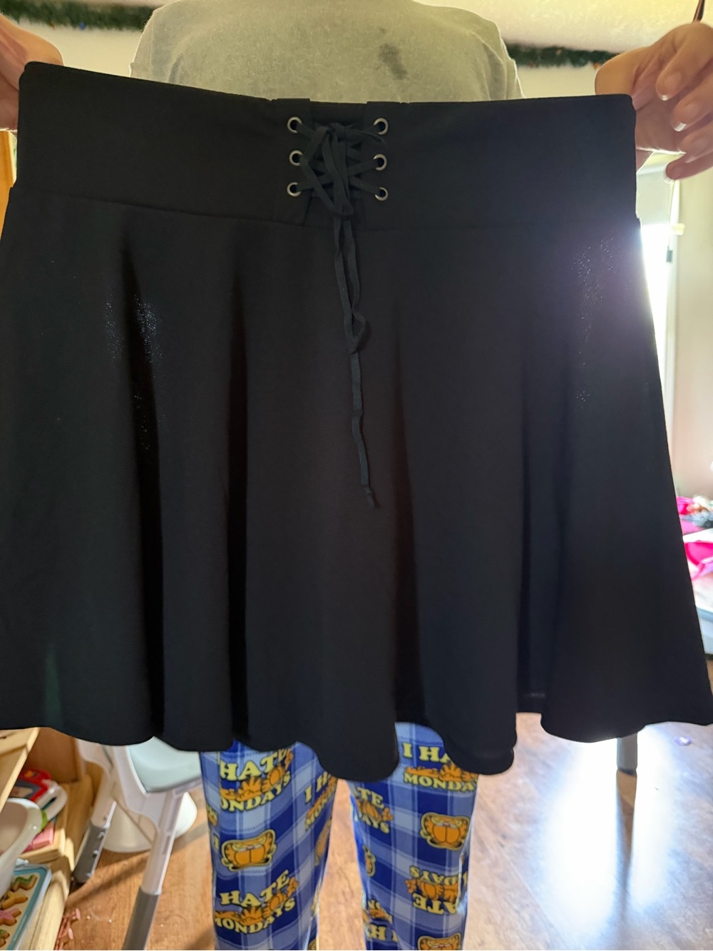 Midnight Hour Black Lace-Up Skater Mini Skirt